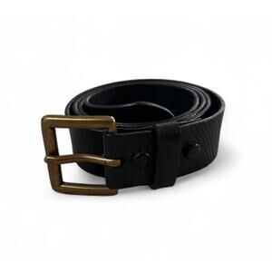 Wilson’s Leather Black Genuine Leather Men’s Belt Brass Gold Buckle Size Medium